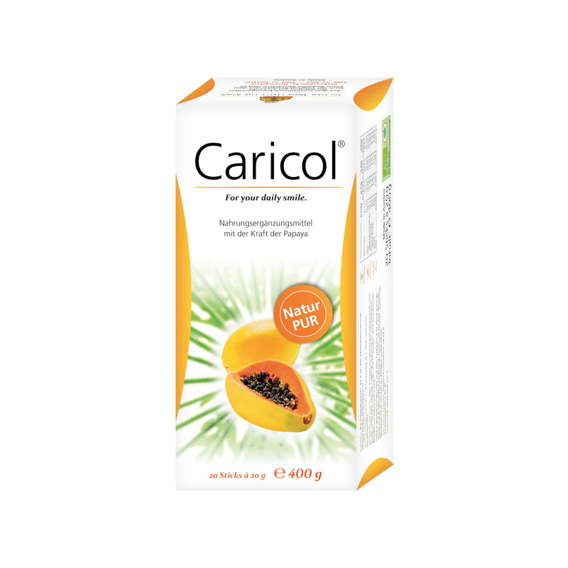 Caricol, 100% natural ingredients in organic quality, with papain, easy to dose, 20 sticks of 20g each (400g) - NewNest Australia