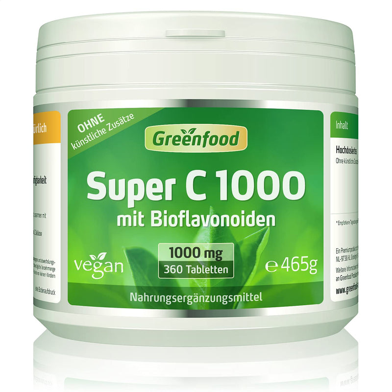 Super C, 1000 mg vitamin C, high dose, 360 tablets - with acerola, rose hip and bioflavonoids. For a very strong immune system. Protects cells. WITHOUT artificial additives. Without genetic technology. Vegan. 360 pieces (pack of 1) - NewNest Australia