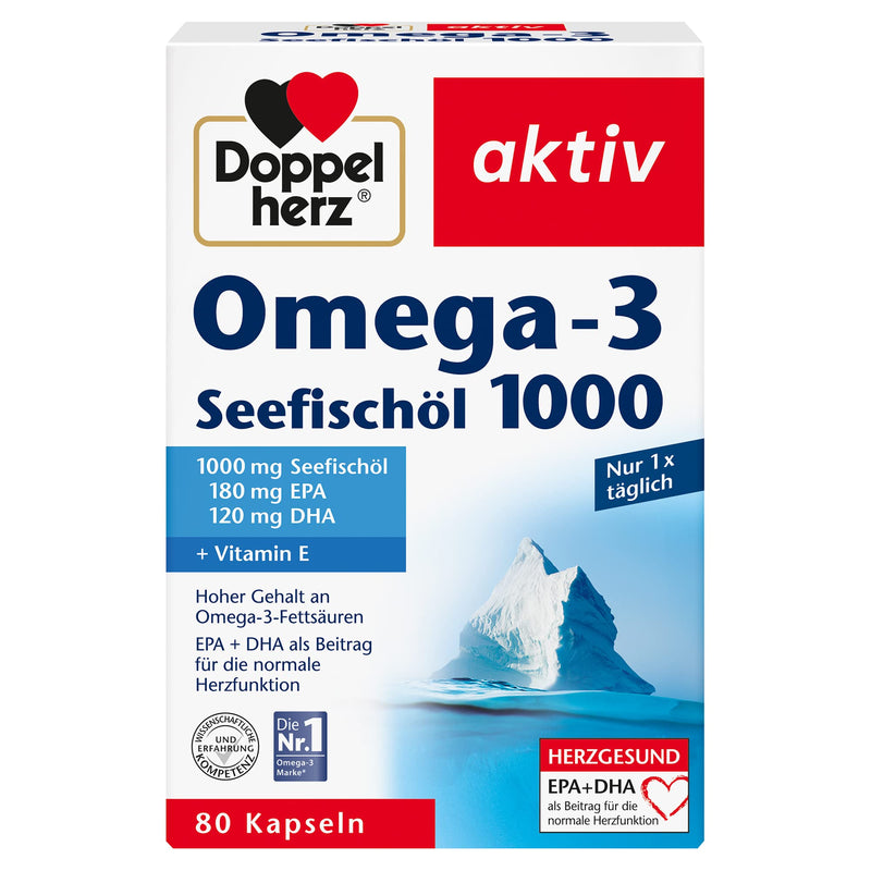 Doppelherz Sea Fish Oil Omega-3 1000 - EPA and DHA as a contribution to normal heart function - 80 capsules (pack of 1) Single 80 pieces (pack of 1) - NewNest Australia