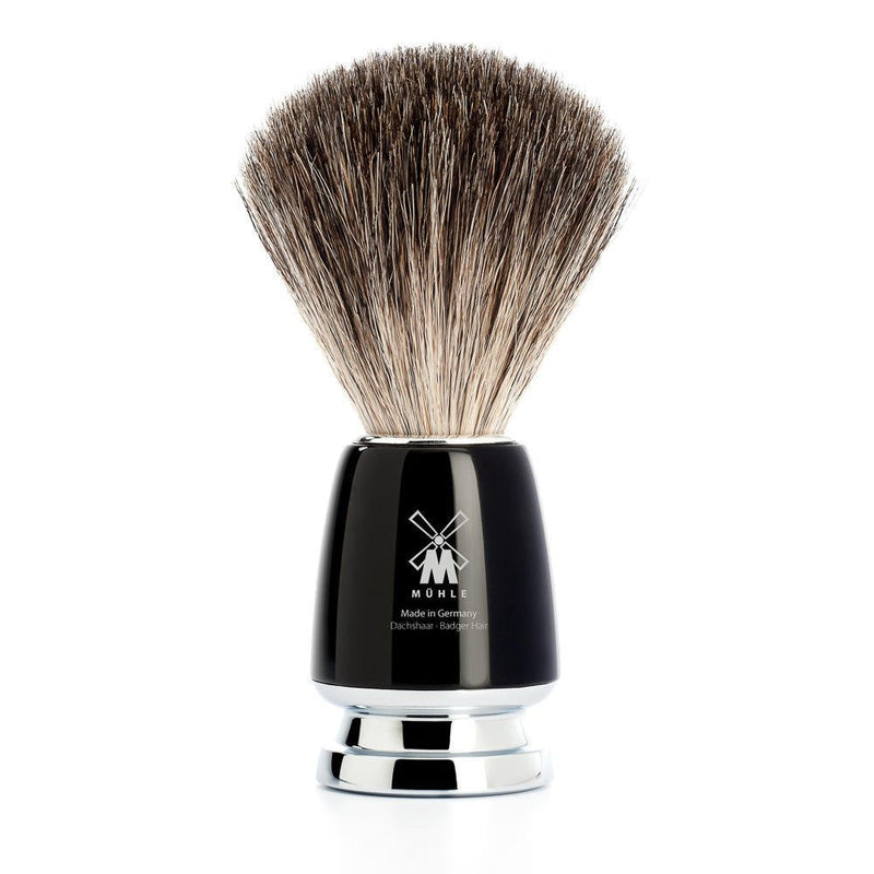 MÜHLE Rytmo shaving brush - shaving brush made of pure badger hair - handle made of black precious resin and metal accents - NewNest Australia