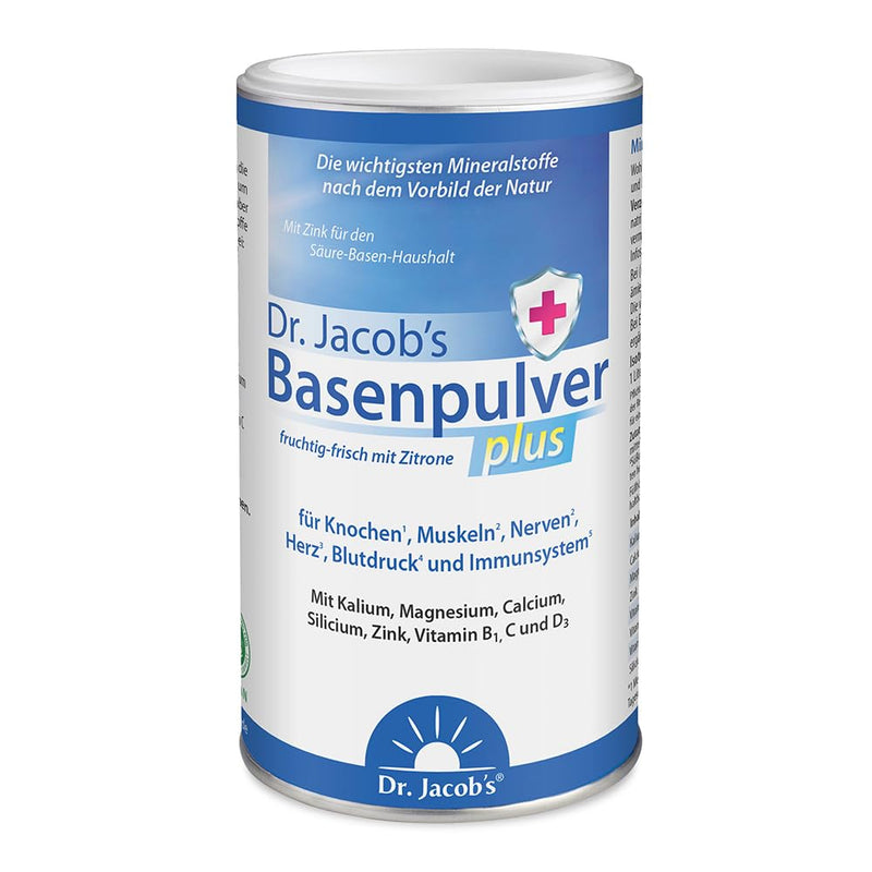 Dr Jacob's base powder plus with real lemon I for muscles¹, bones², heart³ and blood pressure⁴ I potassium calcium magnesium zinc I vitamin CD B1 I also for diets I 300 g base powder vegan - NewNest Australia