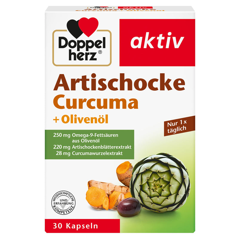 Doppelherz Artichoke + Olive Oil + Curcuma - Vegetable Dietary Supplement With Artichoke & Turmeric Extract As Well As Omega 9 Fatty Acids - 30 Capsules (Pack Of 1) - NewNest Australia