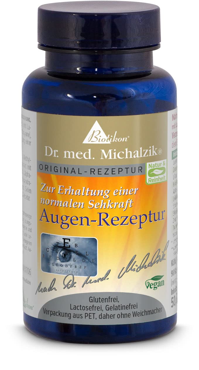 Eye prescription Dr. med. Michalzik, with lutein, zeaxantin, blueberry extract (anthocyanins), OPC, L-taurine, vitamin A, alpha-lipoic acid, zinc - without additives - from BIOTIKON® - NewNest Australia