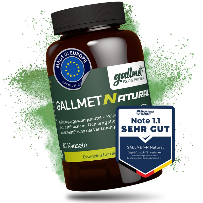 GALLMET Natural 60x Ox Bile 125mg Bile salt naturally supports liver digestive problems fat digestion support after gallstones - ox bile capsules 125 mg per capsule - Made in EU - NewNest Australia