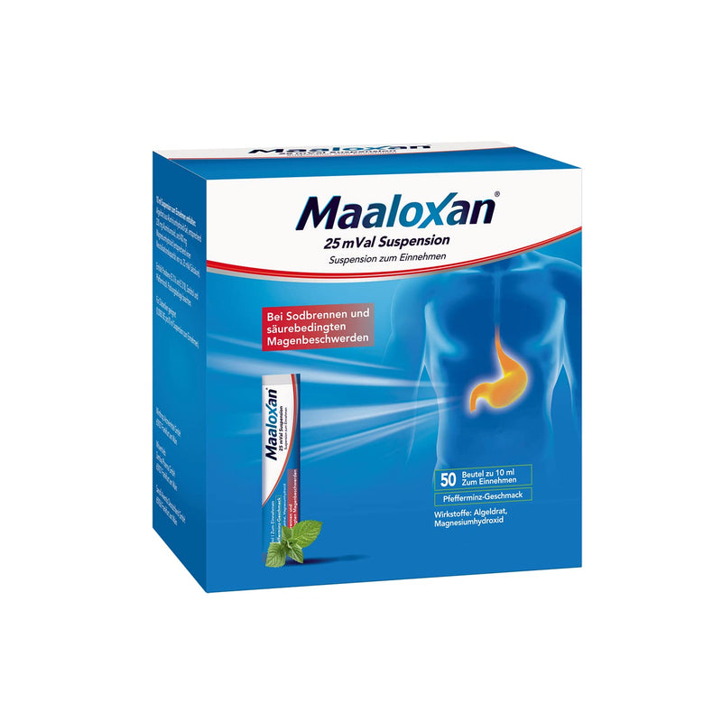 Maaloxan® 25 mVal suspension, oral suspension, 50 x 10 ml, with algeldrat and magnesium hydroxide, for heartburn and acid-related stomach problems, 50 pieces (pack of 1) - NewNest Australia