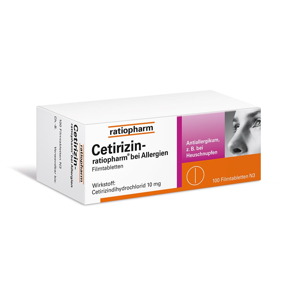 Cetirizin ratiopharm for allergies: Relieves allergic symptoms of hay fever, year-round colds and hives, 100 tablets 100 pieces (pack of 1) - NewNest Australia