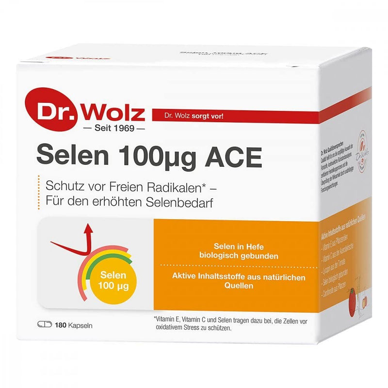 Selenium ACE 100 µg from Dr. Wolz, selenium capsules with vitamin C and E, for cell protection, contains vitamins, minerals and trace elements, 180 capsules 180 pieces (pack of 1) - NewNest Australia