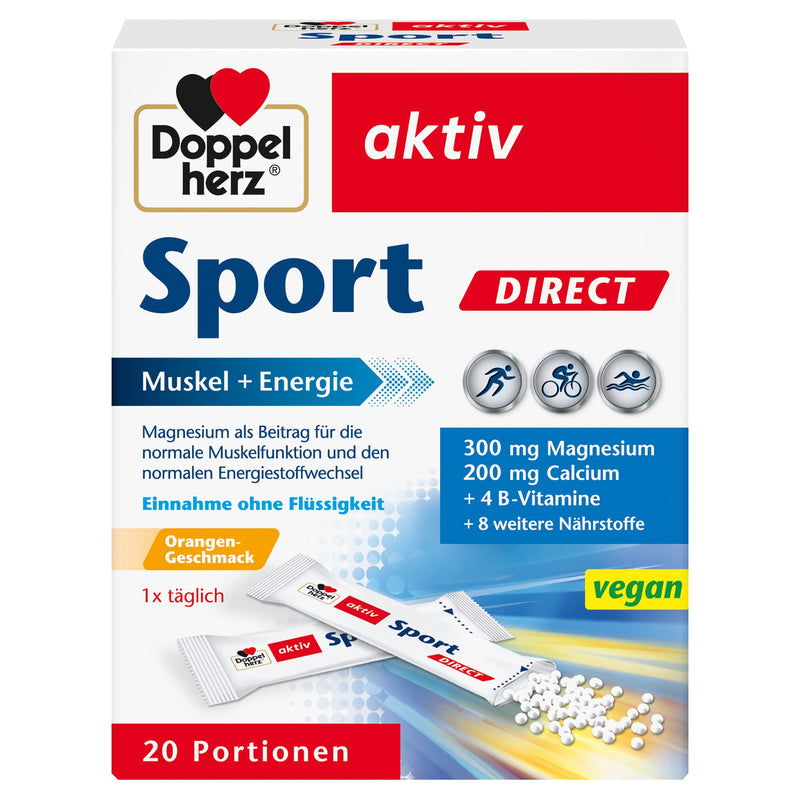 Doppelherz Sport DIRECT - Muscle + Energy - Magnesium, Calcium & B Vitamins - for Athletes and Physically Active People - 20 Vegan Portions with Orange Flavor 20 Pieces (Pack of 1) - NewNest Australia