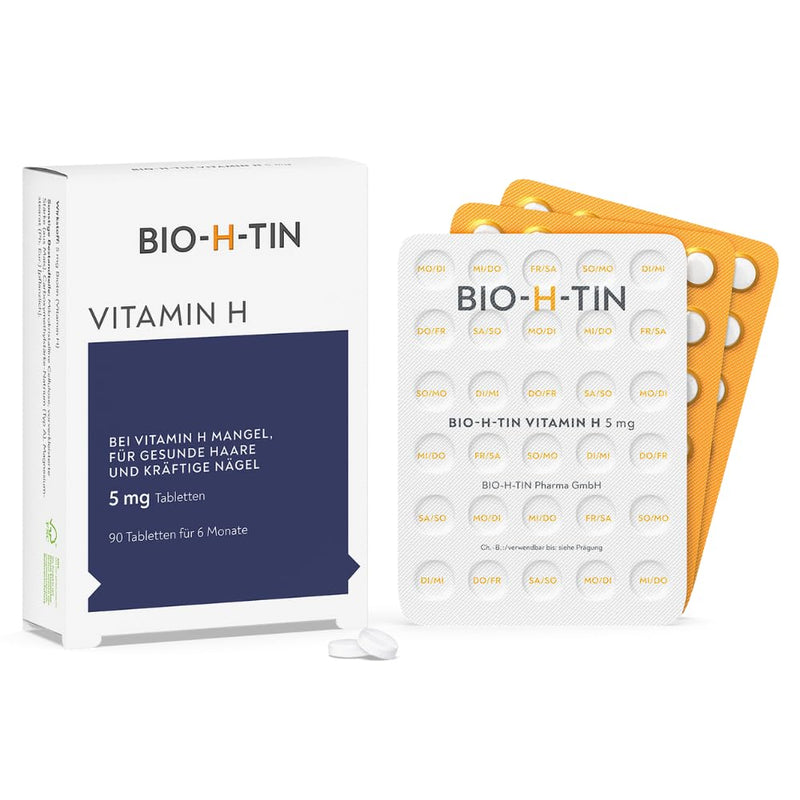 BIO-H-TIN Vitamin H 5 mg (biotin) for healthy hair and nails, 90 tablets for 6 months, 90 pieces (pack of 1) - NewNest Australia