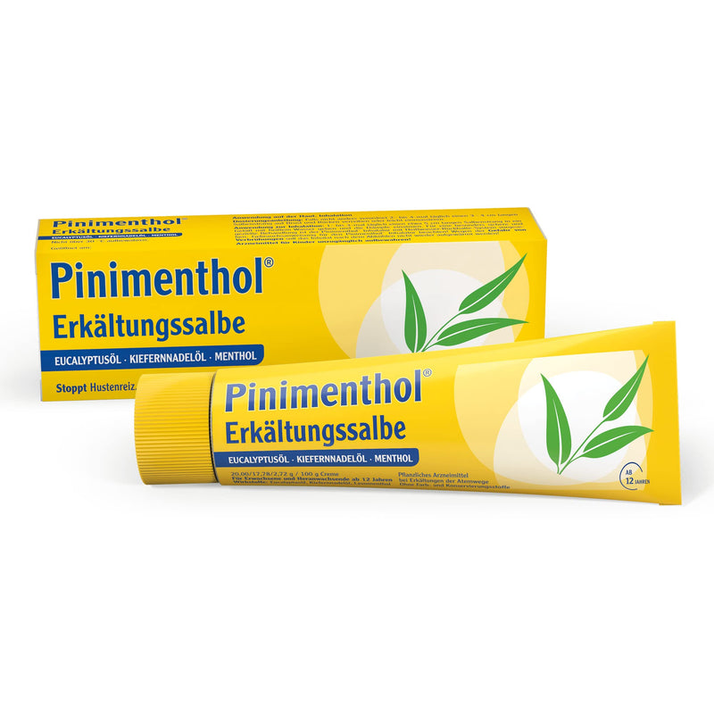 Pinimenthol cold ointment | 100g | essential oils: eucalyptus oil, pine needle oil & menthol | Stops coughing, loosens mucus and clears the respiratory tract when you have a cold for everyone aged 12 and over - NewNest Australia