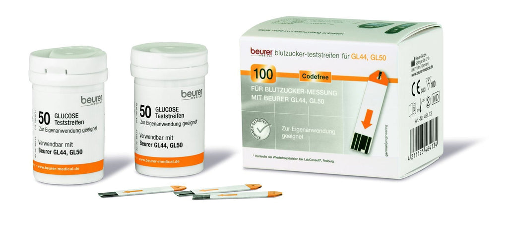 Beurer blood sugar test strips for use with GL 44, GL 50 and GL 50 evo, 100 pieces (2 x 50 can), suitable for personal use, tested test strip quality Single - NewNest Australia