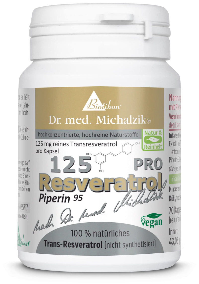 Resveratrol Sirtuin 125 PRO Dr. med. Michalzik - Trans-Resveratrol Japanese knotweed root extract - mg purity level 98% piperine 5 mg - without additives - from BIOTIKON® - NewNest Australia