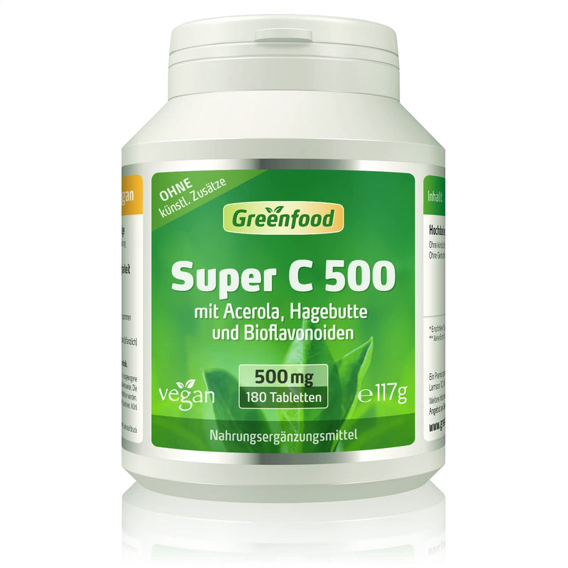 Greenfood - Super C capsules - 500 mg vitamin C - high dosage - 180 vegan tablets - with acerola, rose hip and bioflavonoids - for the immune system 180 pieces (pack of 1) - NewNest Australia