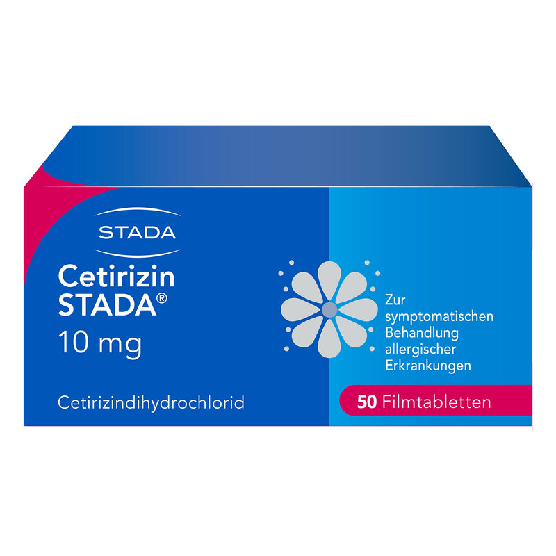 Cetirizin STADA 10 mg - symptomatic treatment of allergic diseases such as hay fever - works quickly - suitable for children aged 6 and over - without a prescription - 50 film-coated tablets - NewNest Australia