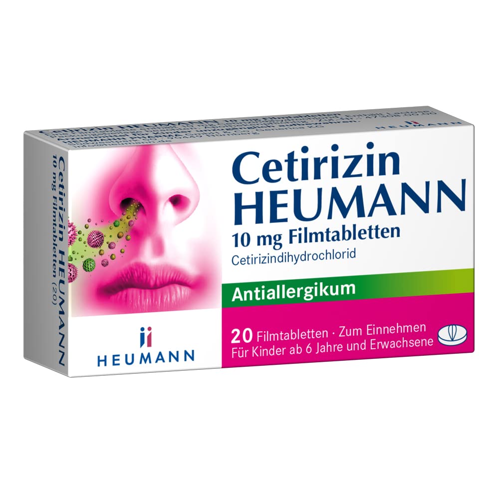 Cetirizine HEUMANN 10 mg film-coated tablets: anti-allergic, inhibits the effect of histamine in allergic rhinitis, hay fever and chronic hives 20 pieces (pack of 1) - NewNest Australia