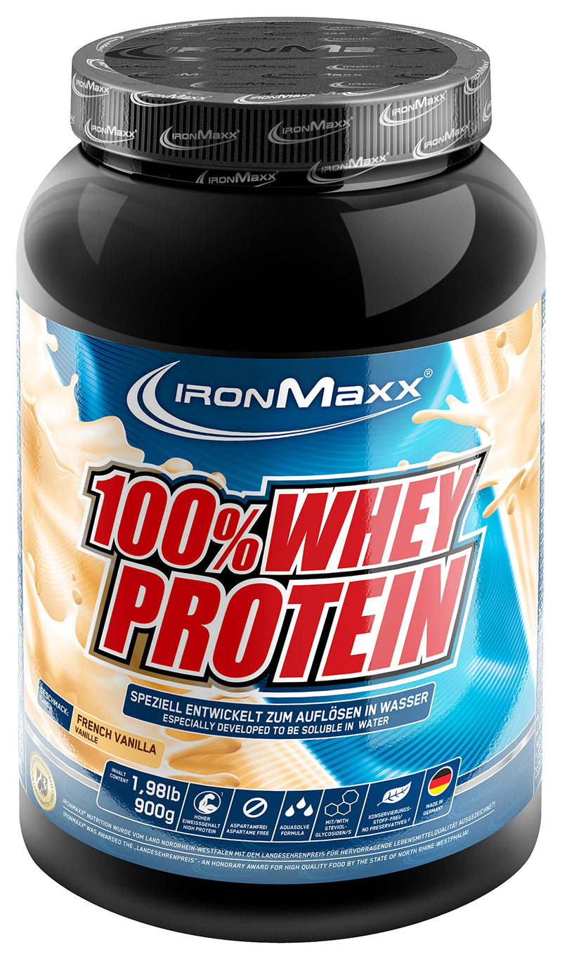 IronMaxx 100% Whey Protein Powder - French Vanilla 900g Can | reduced-sugar, water-soluble protein powder made from whey protein | many different flavors - NewNest Australia