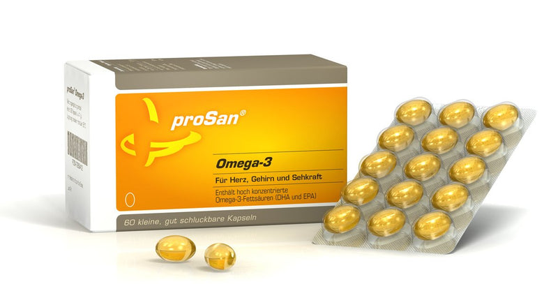 proSan Omega3 fatty acids (60 capsules) | natural premium fish oil with 500 mg DHA + 100 mg EPA for heart, brain, vision &amp; Cholesterol levels | molecularly distilled for highest purity &amp; Freshness - NewNest Australia