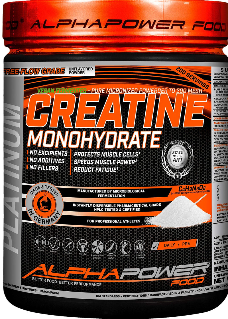 Alphapower Food Creatine Monohydrate, Vegan, Bioactive Creatine Powder, 1 Kg, Neutral, Laboratory Tested, Ultra Micronized From Germany, Kosher & Halal Certified - NewNest Australia