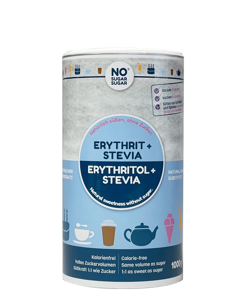 No Sugar Sugar Erythritol + Stevia Natural Sugar Substitute Without Calories 1:1 Sweetness Compared To Sugar, Without Taste, Healthy Alternative For Cooking, Baking, Sweetening (1 Kg Resealable Can) - NewNest Australia
