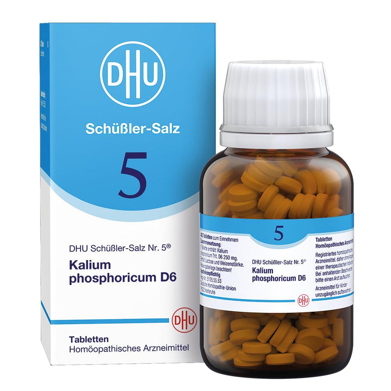 DHU Schüßler Salt No. 5 Kalium phosphoricum D6 - The mineral salt for the nerves and psyche - the original - environmentally friendly in a medicine jar, 420 tablets - NewNest Australia