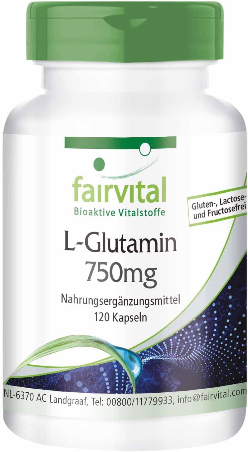 Fairvital | L-Glutamine capsules 750mg - HIGH DOSE - VEGAN - 120 capsules - free form of the amino acid - NewNest Australia