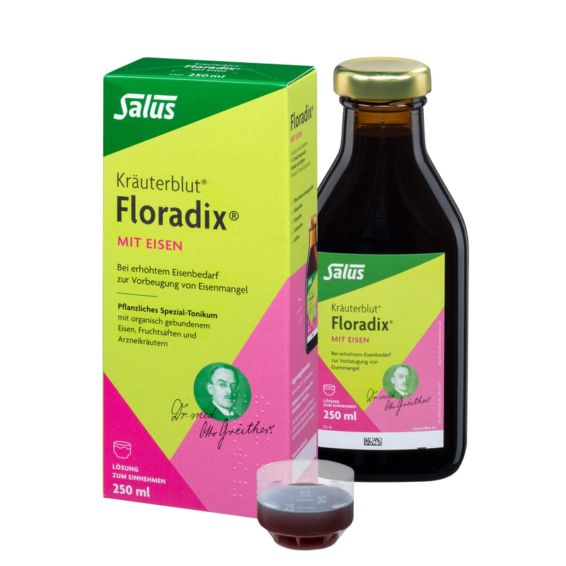 Salus herbal blood Floradix with iron - oral solution 1x 250 ml - for increased iron requirements to prevent iron deficiency - special herbal tonic 250 ml (pack of 1) - NewNest Australia