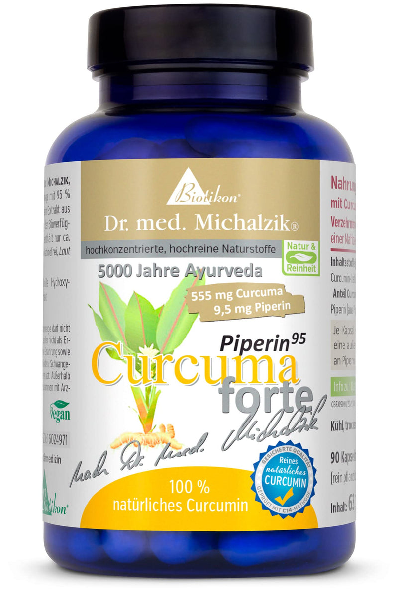 Curcuma Piperin forte Dr. med. Michalzik - high curcumin content - 527.25 mg curcuminoids - 10 mg piperine extract (95% piperine) per capsule - 90 capsules - PURELY NATURAL proven C14 ISOTOP ANALYSIS - from BIOTIKON® - NewNest Australia