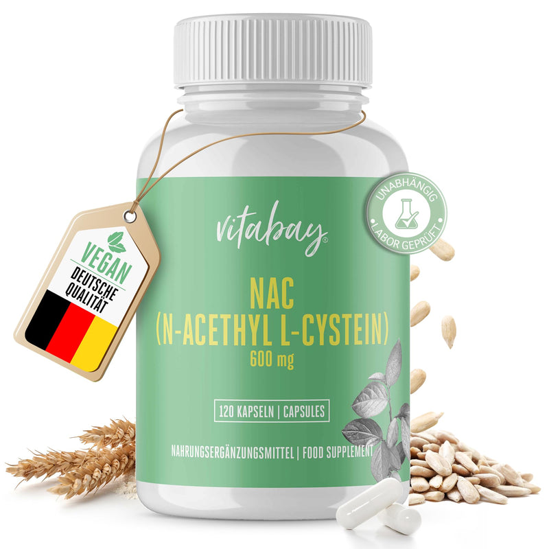 Vitabay NAC Capsules N Acetyl Cysteine 120 Capsules VEGAN & LAB TESTED - N-Acetyl Cysteine NAC 600 mg - N-Acetyl-l-Cysteine N-Acetylcysteine 600mg Acetylcysteine 600 mg NAC Supplement L Cysteine L-Cysteine 120 pieces (pack of 1) - NewNest Australia