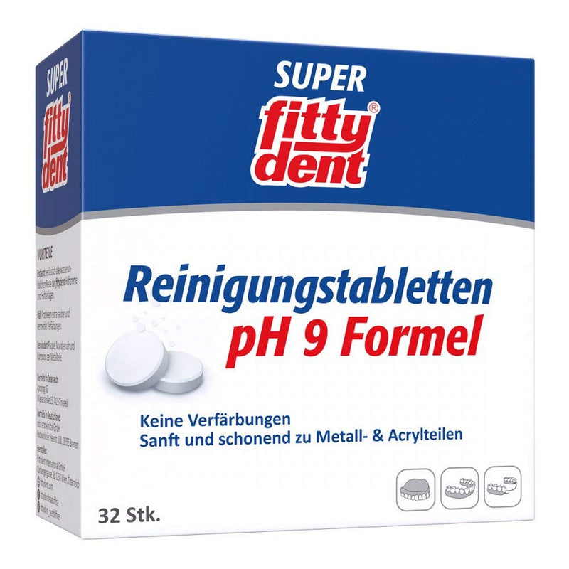 Fittydent Super Cleaning Tablets, Pack Of 32, Removes Almost Invisible Residues Powerfully And Gently, Ideal For Full And Partial Dentures And Braces, Freshness And Cleanliness In The Mouth - NewNest Australia