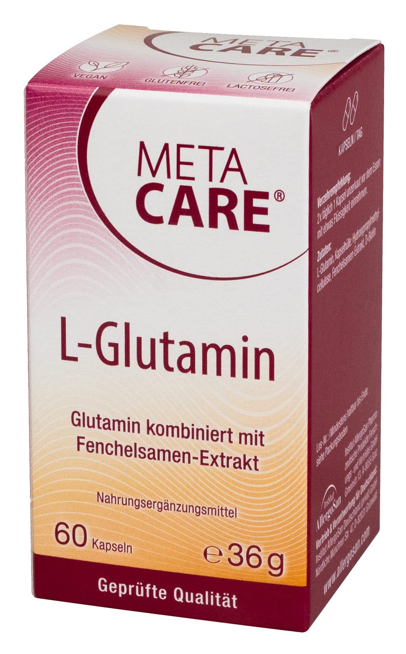 Meta Care L-Glutamine - Vegan - High dosage - Ideally combined with biotin and natural fennel seed extract - 60 capsules - NewNest Australia