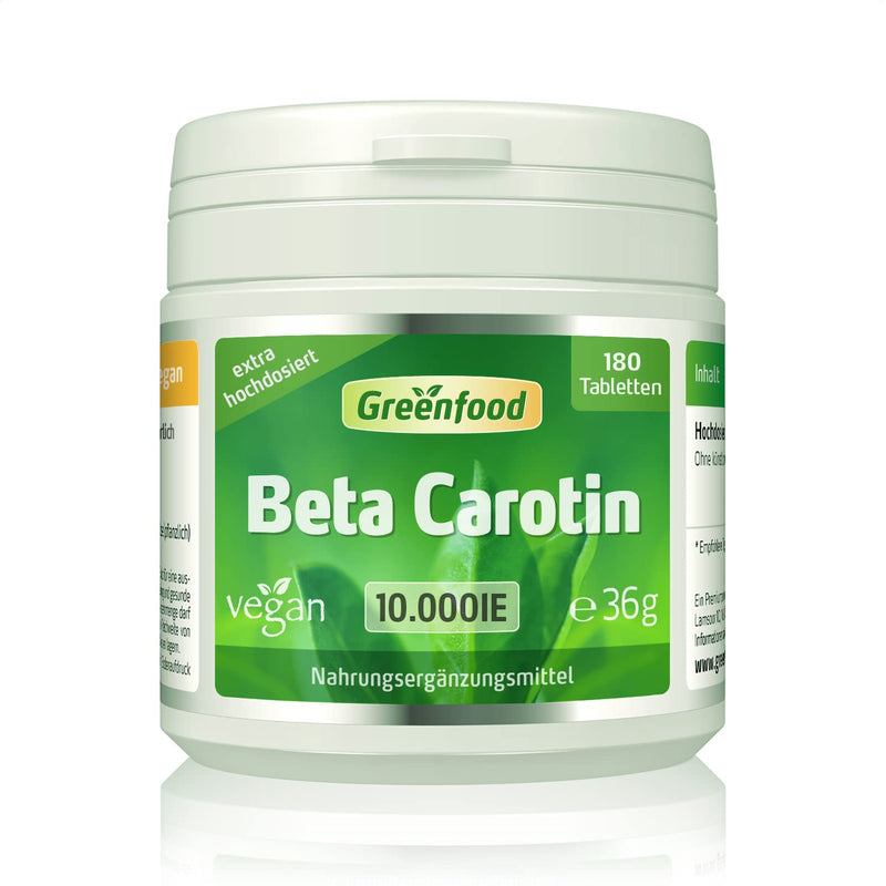 Greenfood - Beta Carotene Capsules - 10000 iU - High Dose - 180 Vegan Capsules - Precursor of Vitamin A - Good for Vision, Mucous Membranes and Bones 180 Pieces (Pack of 1) - NewNest Australia