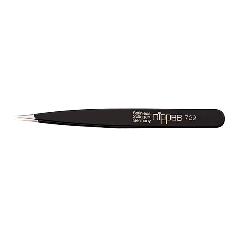Nippes Solingen 729 Tweezers With Narrow Fine Tip | Stainless Steel | Black | 9.5Cm Length | Tweezers Eyebrow Plucking | Tweezers Pointed | For Precise Hair Removal - NewNest Australia