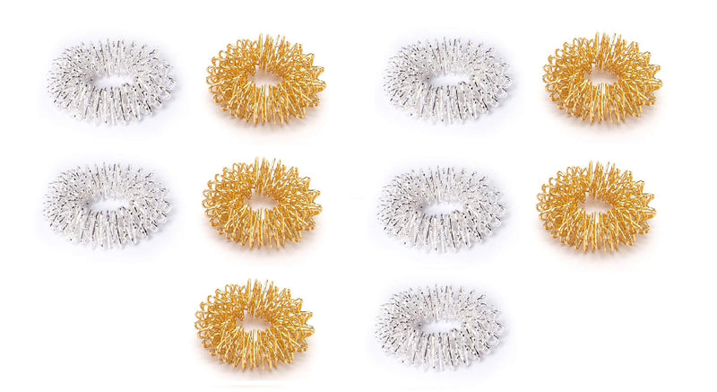 Chi-Enterprise Premium Massage Ring Set For The Fingers | Anti Stress - Acupressure Ring - Antistress Ring | Acupressure Ring - Anxiety Ring | 10 Rings (Gold And Silver, Large) - NewNest Australia
