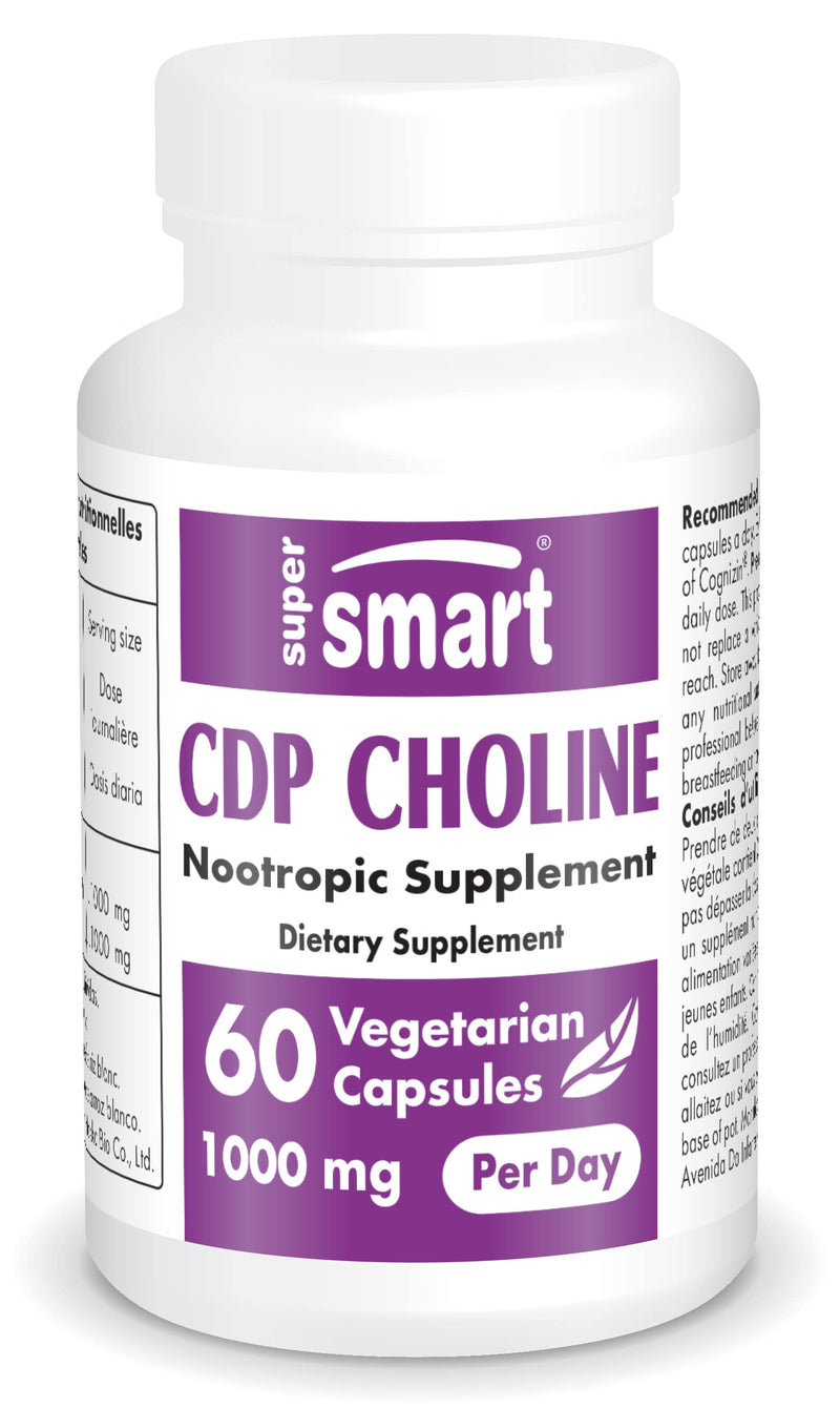 Supersmart - Cdp Choline (Citicoline) 1000 Mg Per Serving - Nootropic Supplement - Optimises Norepinephrine, Dopamine & Acetylcholine Levels - Brain Supplement | Non-Gmo - 60 Vegetarian Capsules - NewNest Australia