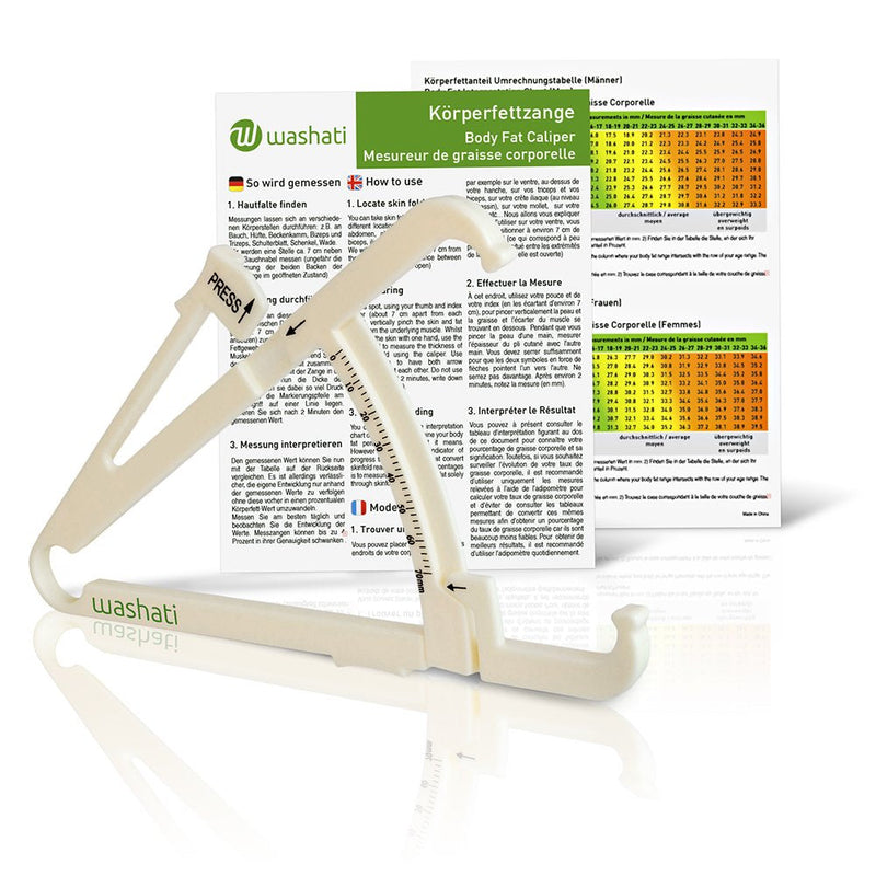 Washati fat measuring pliers - body fat measuring device for measuring skin fold thickness and converting it into body fat percentage (with instructions and conversion table) - NewNest Australia