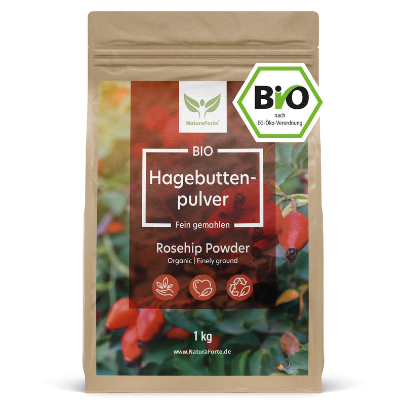 NaturaForte Organic Rosehip Powder 1kg - Natural raw food quality made from freshly ground rosehips - vegan & without artificial additives 1kg (pack of 1) - NewNest Australia