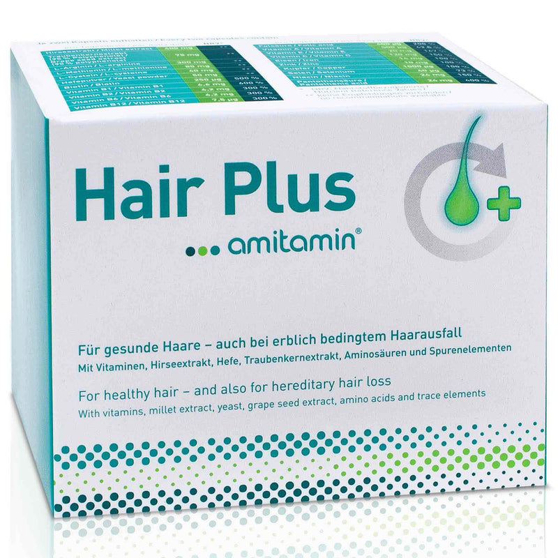 Amitamin Hair Plus Hair Vitamins 60 Capsules, Pharmacy Quality, Also For Hereditary Hair Loss, With Biotin, Vitamin B1, B2, B6, B12, Millet And Grape Seed Extract, Vitamin A, C, E, Selenium - NewNest Australia