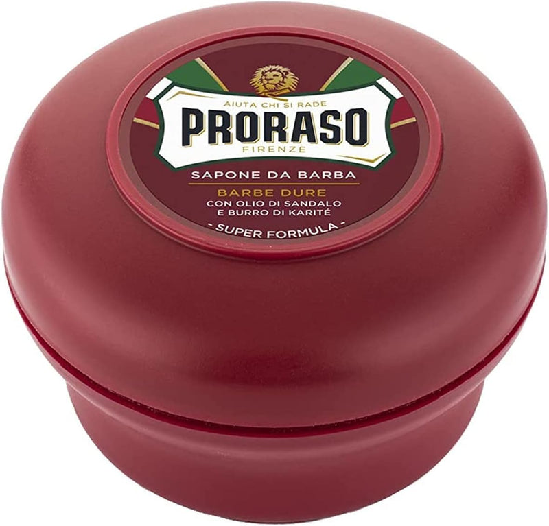 Proraso Shaving Soap including soap dish, 150 ml, nourishing and moisturizing shaving soap for men with sandalwood & shea butter, Made in Italy, red - NewNest Australia