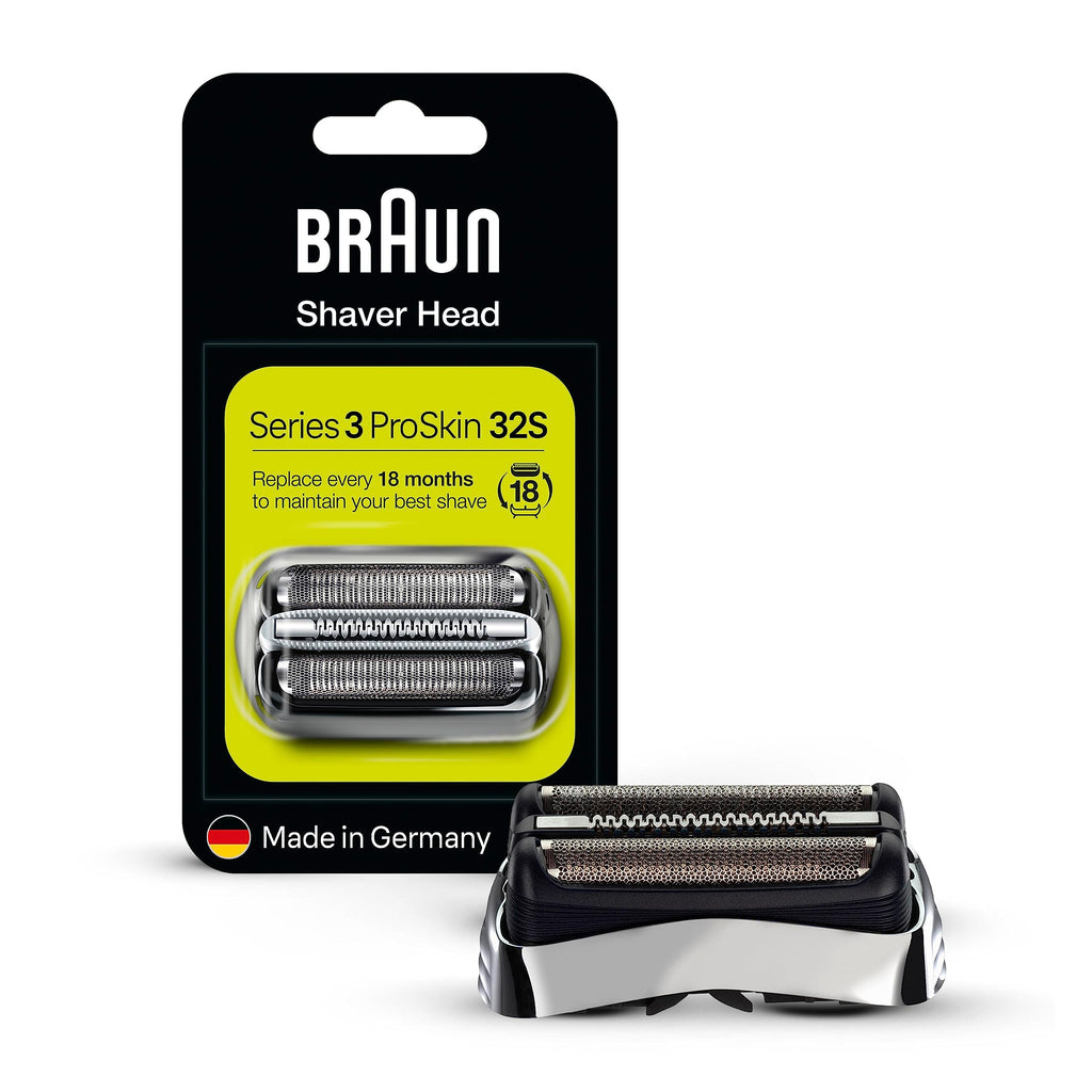 Braun Series 3 shaving head, electric razor, replacement shaving part compatible with men's razor Series 3 ProSkin, 32S, silver, pack of 1 single - NewNest Australia