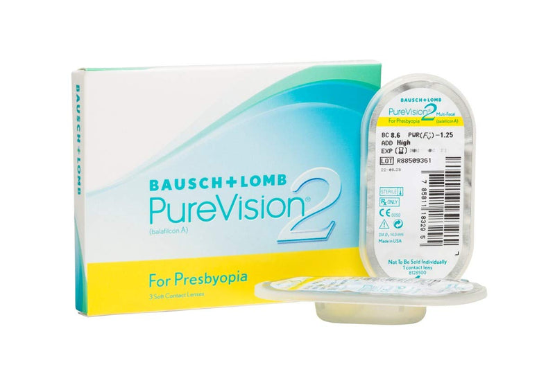 Bausch + Lomb PureVision 2 for Presbyopia monthly lenses, very thin progressive contact lenses, soft, pack of 3 BC 8.6 mm / DIA 14 / -3.75 diopters / ADD High - NewNest Australia