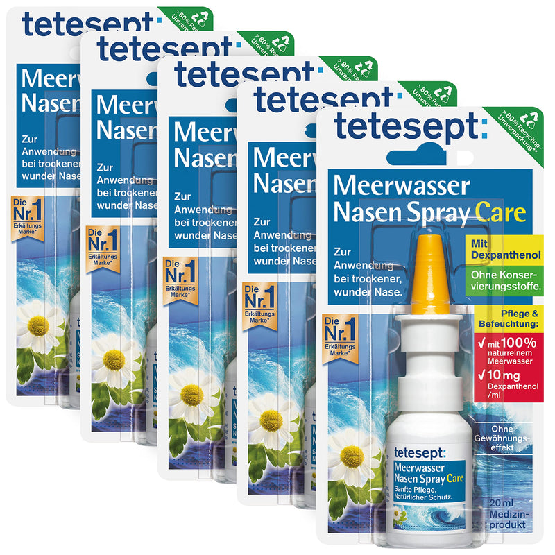 Tetesept Seawater Nasal Spray Care - Nourishing And Decongestant Nasal Spray For Natural Cleansing & Regeneration Of The Nasal Mucosa In Case Of A Cold - 5 X 20 Ml - NewNest Australia