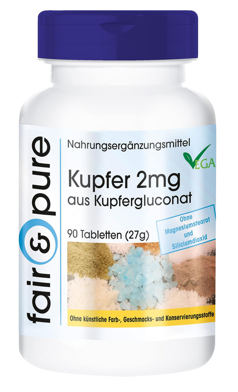 Fair & Pure® - copper tablets 2mg - copper gluconate - vegan - without magnesium stearate - 90 tablets - NewNest Australia