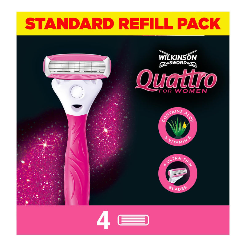 Wilkinson Sword Quattro for Women Razor Blades for Women's Razors, 3 + 1 Piece 4 Pieces (Pack of 1) - NewNest Australia