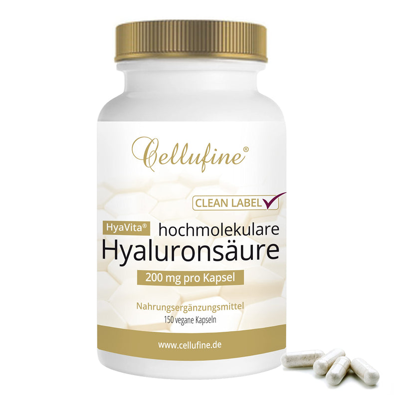Cellufine® HyaVita Hyaluronic Acid 150 capsules - high dose, high molecular weight, gluten-free, vegan - 150 gluten-free capsules with HyaVita Hyaluronic Acid I natural & without preservatives - NewNest Australia