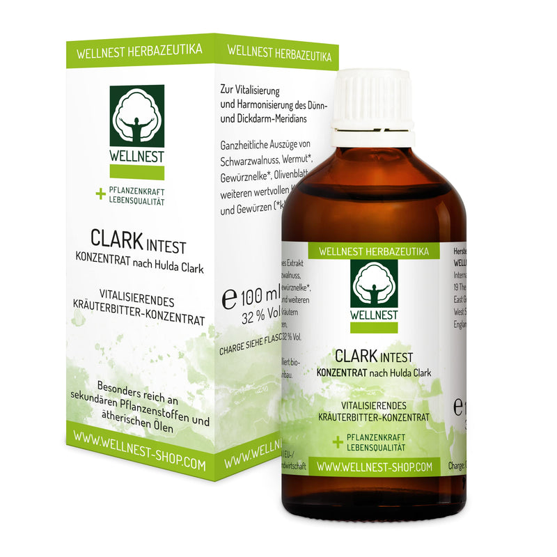 Wellnest ClarkIntest Herbal Bitters Concentrate 100 ml | Intestinal detox treatment vegan | Recipe according to Hulda Clark | With, among other things, black walnut, olive leaf, clove - NewNest Australia
