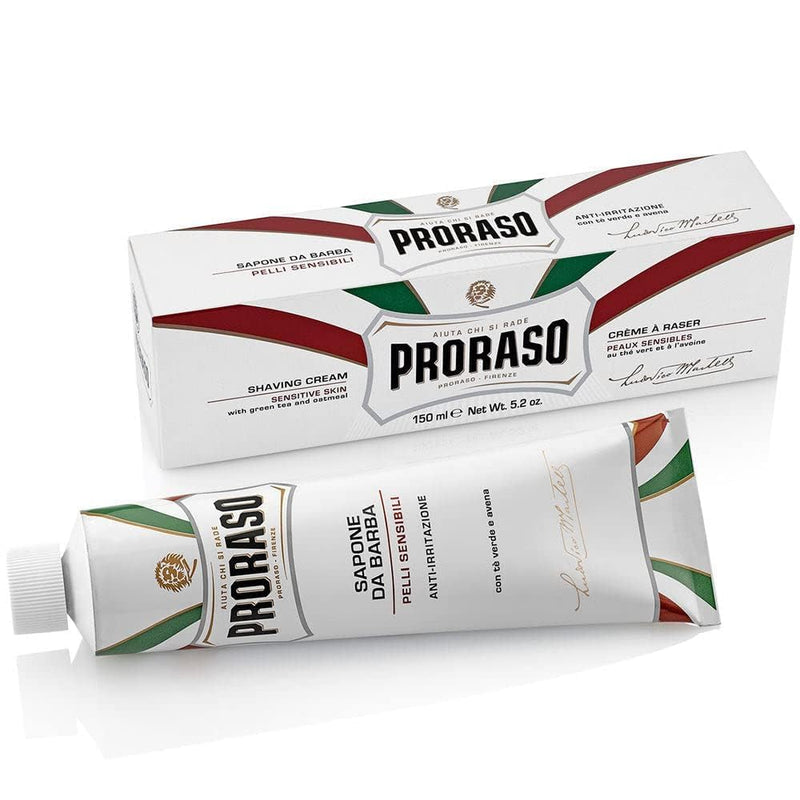 Proraso Shaving Cream Tube Sensitive, 150 ml, soothing and creamy shaving soap for men, with oats and green tea extracts, Made in Italy, White Single - NewNest Australia