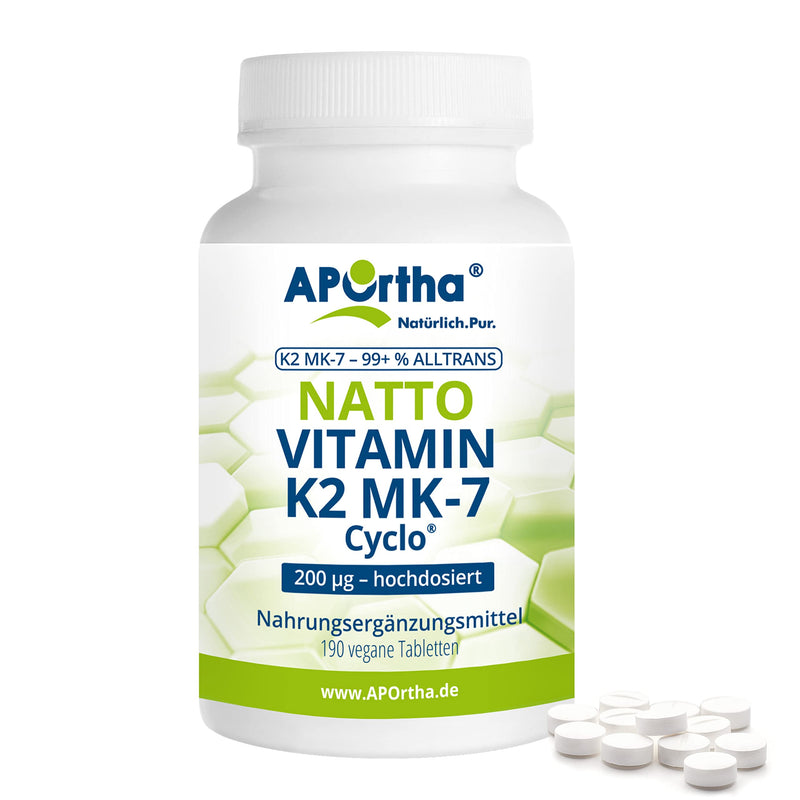 APOrtha Vitamin K2 MK7 200 µg 99+% ALL-Trans, 190 tablets high-dose vegan, high-quality Natto K2 vitamin easy to swallow dietary supplement Vit K2, vitamin K 2 alternative to K2 drops capsules - NewNest Australia