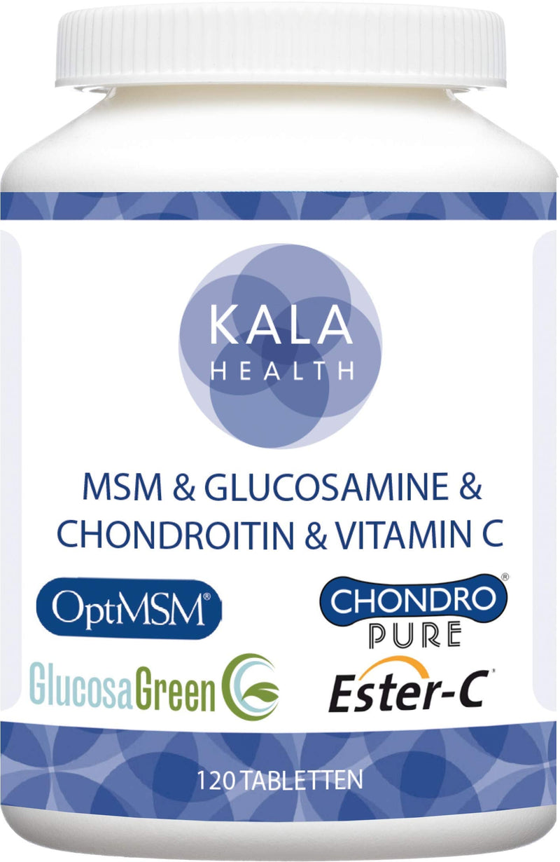 Kala Health 120 Tablets With Optimsm (Methylsulfonylmethane), Glucosagreen (Glucosamine), Chondropure (Chondroitin) And Ester-C (Vitamin C), High Dose, Free From Additives Such As Magnesium Stearate And Silicon Dioxide - NewNest Australia