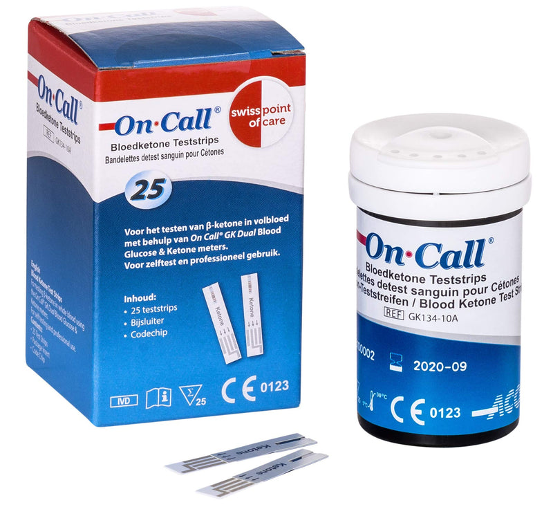 On Call Gk Dual Ketone Test Strips (Pack Of 25) - Suitable For Gk Dual Measuring Devices From On Call And Swiss Point Of Care, As Well As For The Go-Keto Ketone Meter - NewNest Australia