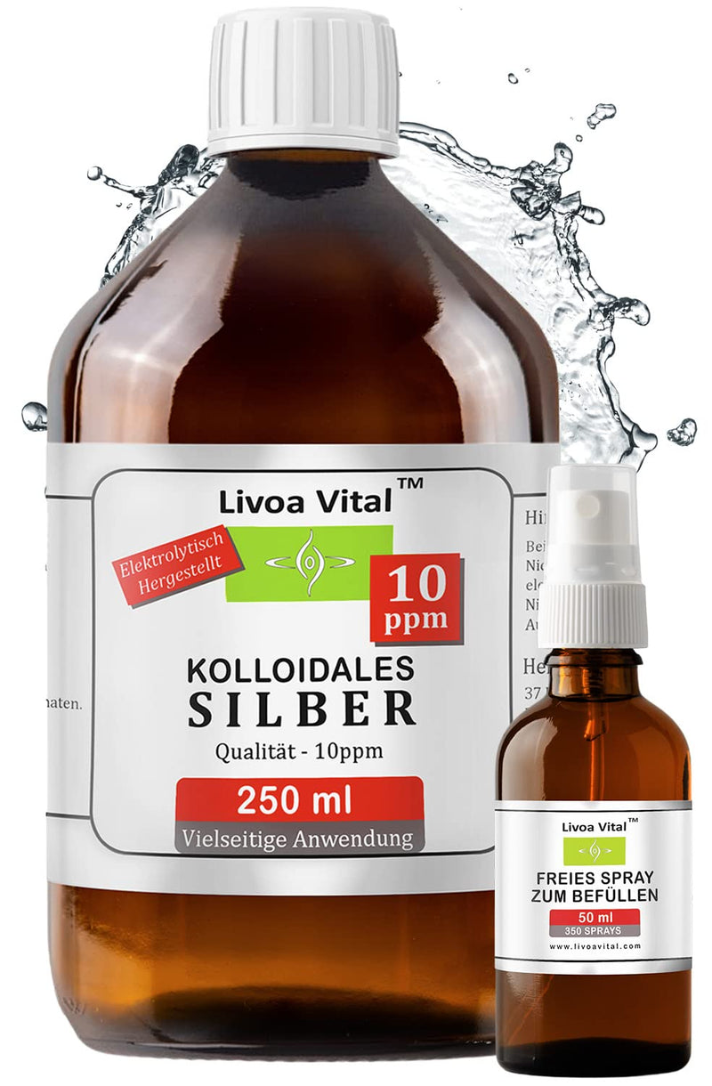 Colloidal silver 10ppm - 250ml silver water in top quality thanks to a special process and long manufacturing experience - with free spray spray bottle - highest possible purity level of 99.99% 250 ml (pack of 1) - NewNest Australia
